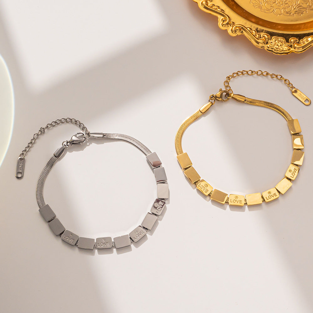 Minimalist Letter-Shaped Titanium Steel Love Bracelet with Gold Plating for Women
