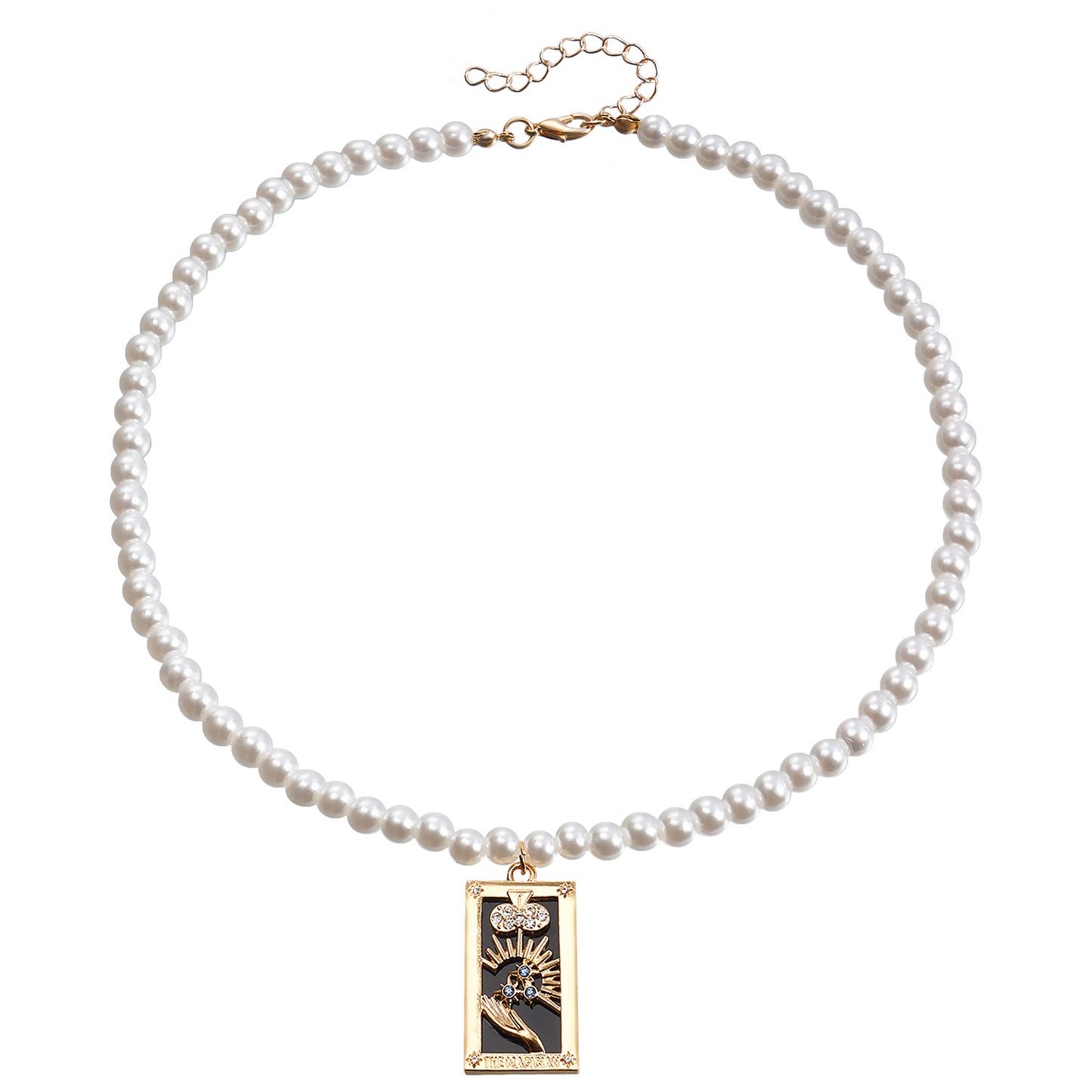 Fashionable Minimalist Rectangular Tarot Pendant Necklace for Women with Alloy Base and Rhinestone Inlay, Gold-Plated Clavicle Chain