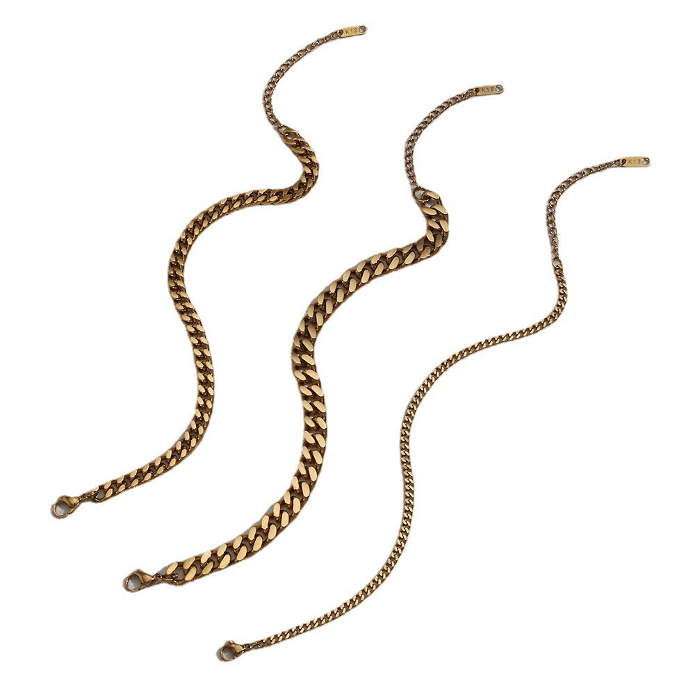 Fashion Geometric Stainless Steel 18K Gold Plated Line Pattern Chain Bracelet for Women