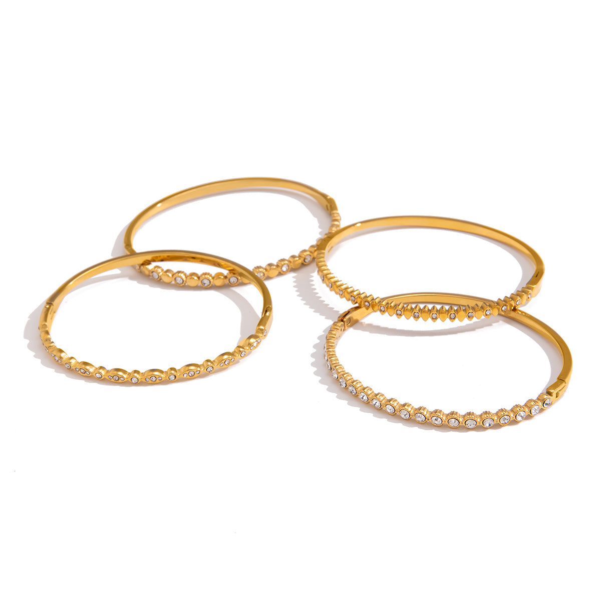 Luxury Round Geometric Rhinestone Plated Stainless Steel Bracelet for Women
