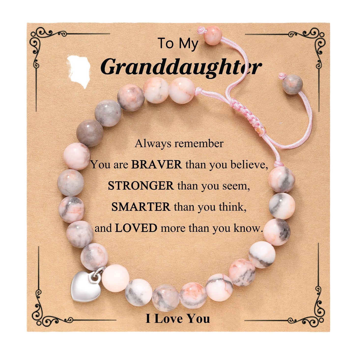Handmade Geometric Heart Zebra Print Natural Stone Beaded Bracelet Unisex Fashion Jewelry
