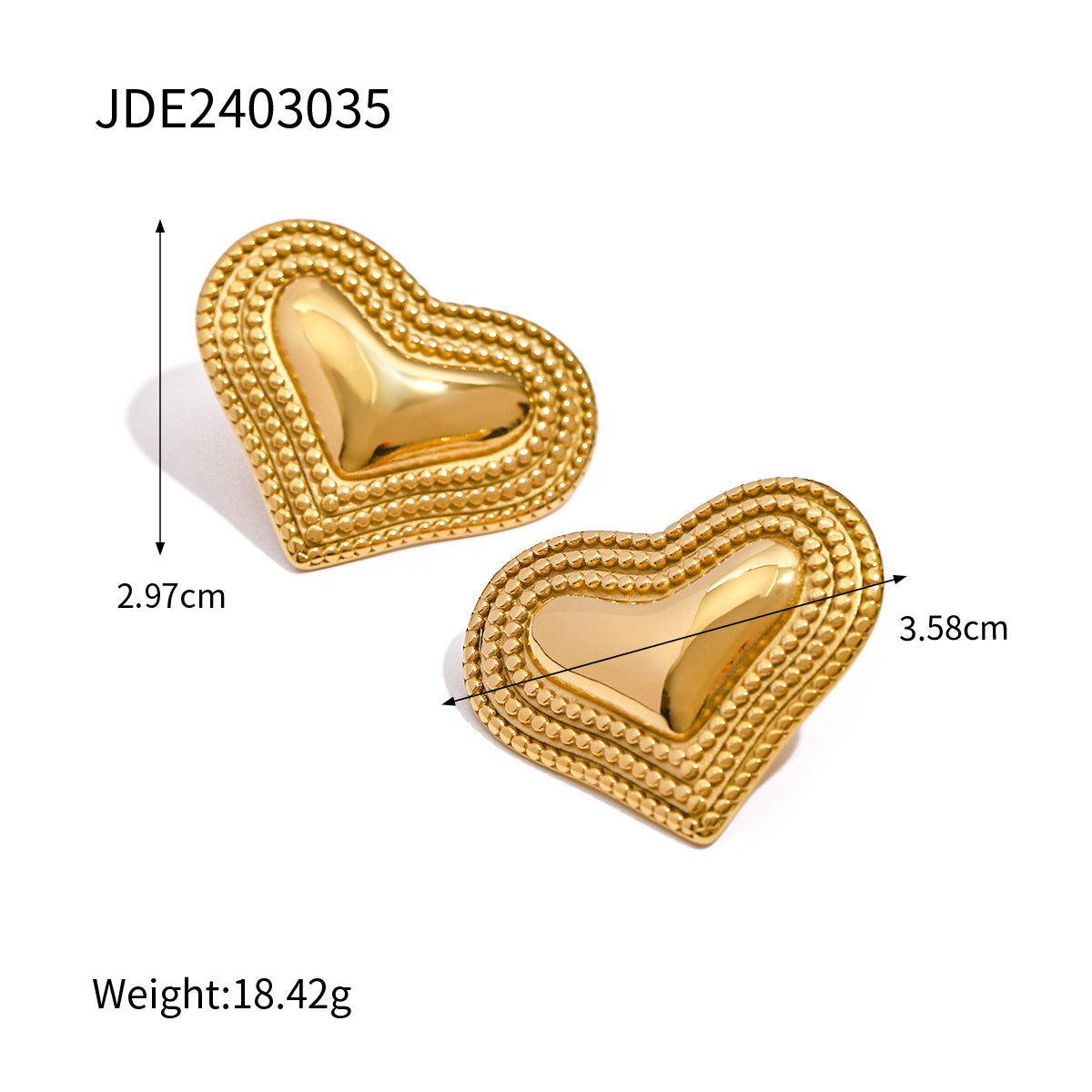 Set di collana e orecchini a cuore da donna in acciaio inossidabile placcato oro 18 carati, stile minimalista