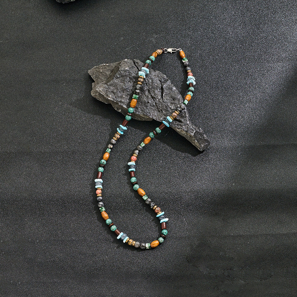 Punk Hip-hop Handmade Geometric Round Turquoise Stone Necklace for Unisex