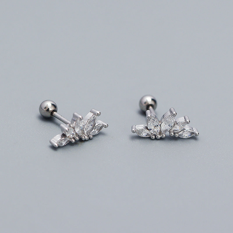 Orecchino a perno in argento sterling 925 di lusso, con zircone cubico taglio marquise ovale geometrico, per cartilagine, per donna
