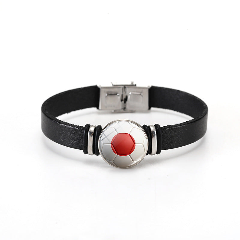 Unisex Geometric Round Leather Bracelet with Snap Button