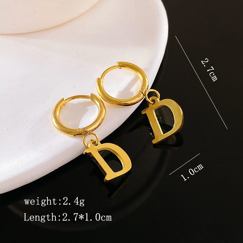 Minimalist Luxury Letter Brass Plated Earrings with Stainless Steel Posts for Women