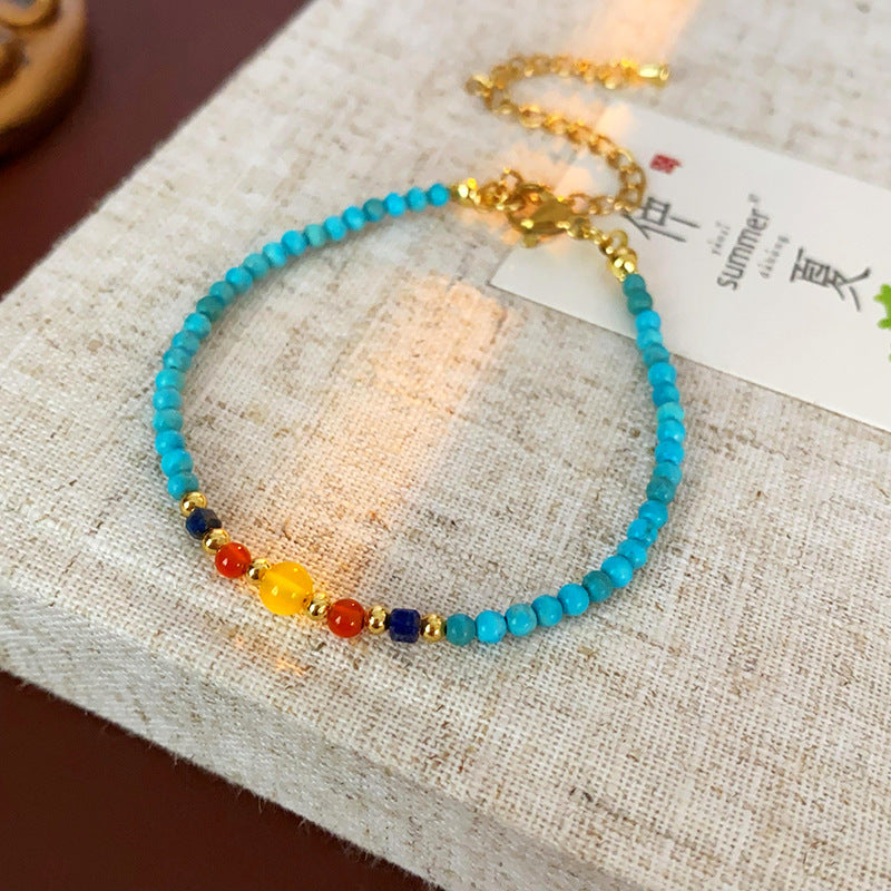 Vintage Ethnic Geometric Round Alloy Beaded Bracelet for Women