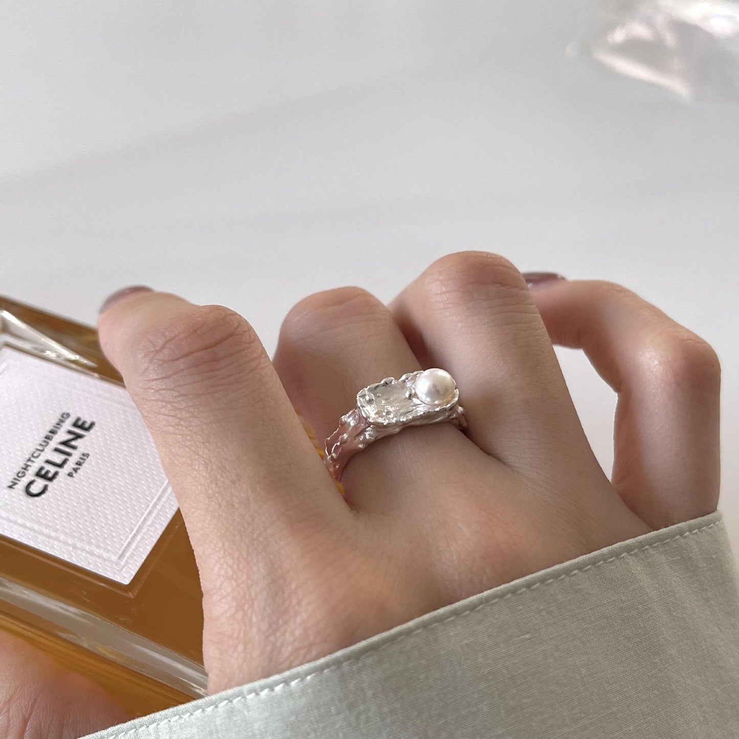 Anello aperto geometrico minimalista in argento sterling 925