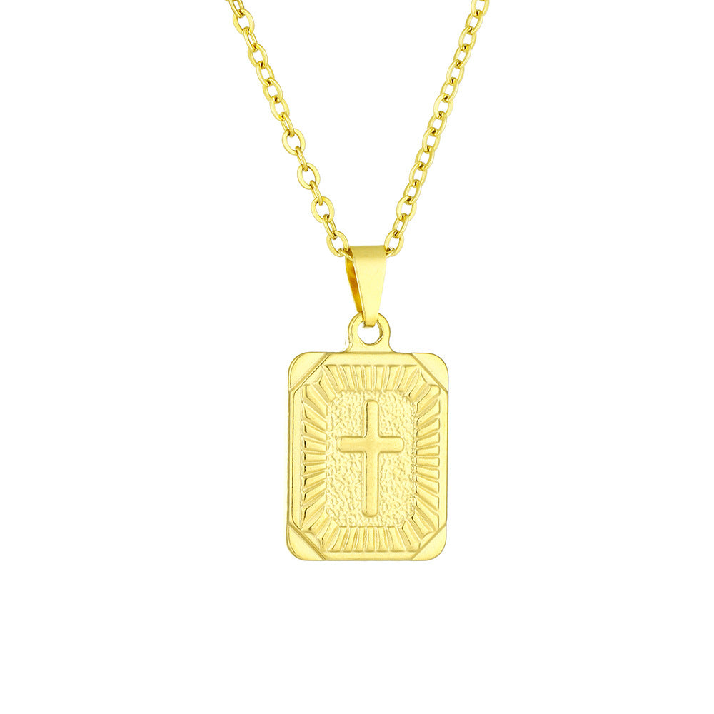Collana con Pendente a Croce Minimalista in Acciaio Inossidabile con Finitura Placcata su Catena a O Unisex