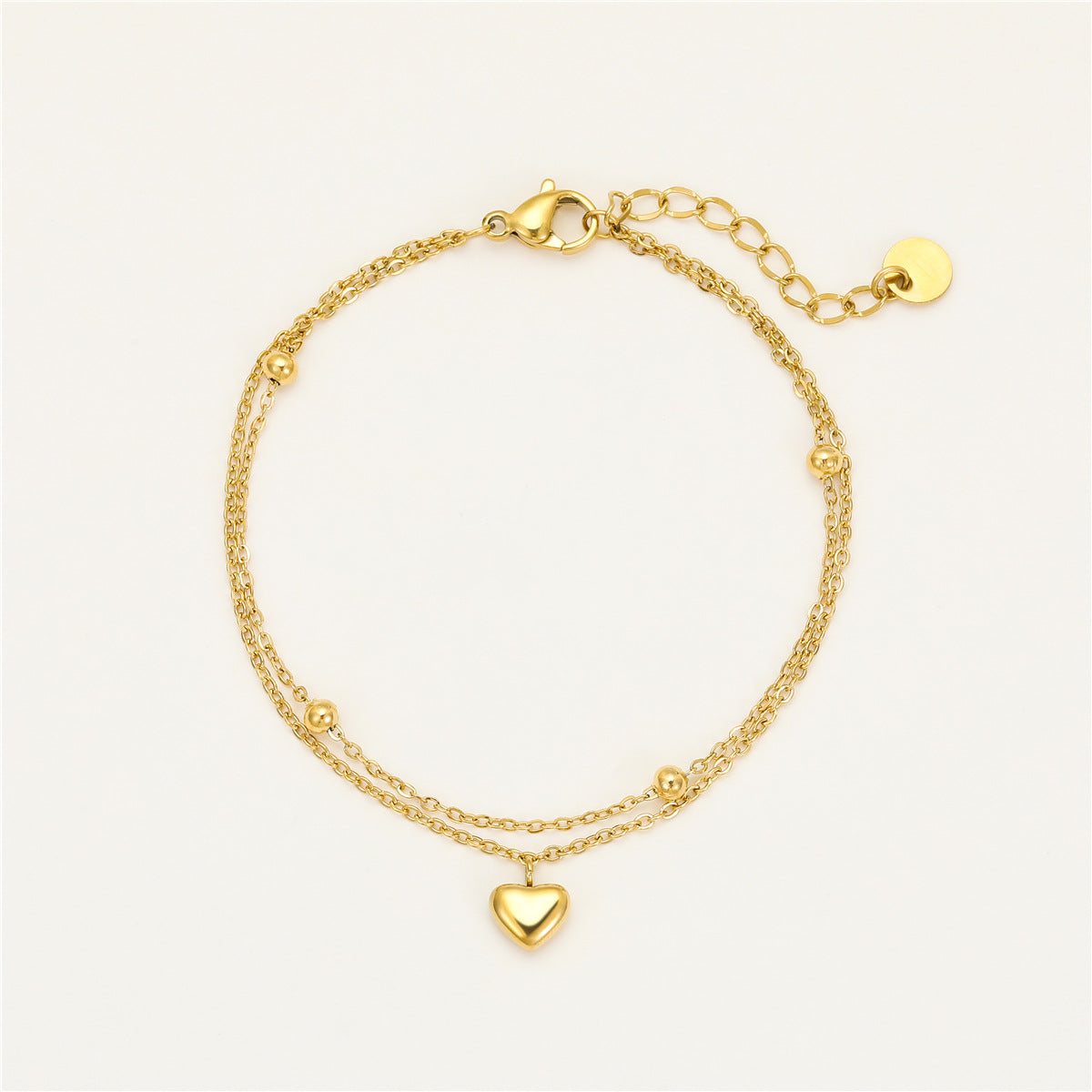 Fashionable Heart-Shaped Titanium Steel Double-Layer Bracelet with Plated Finish for Women