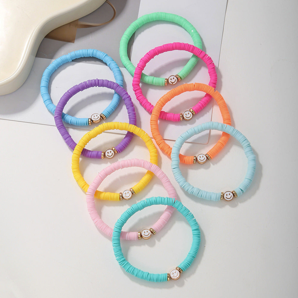 Bohemian Colorful Resin Drip Oil Round Geometric Smile Face Stacking Bracelet Set