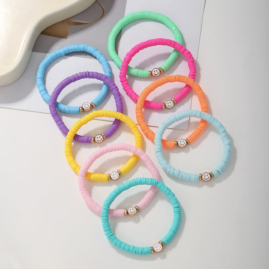 Bohemian Colorful Resin Drip Oil Round Geometric Smile Face Stacking Bracelet Set