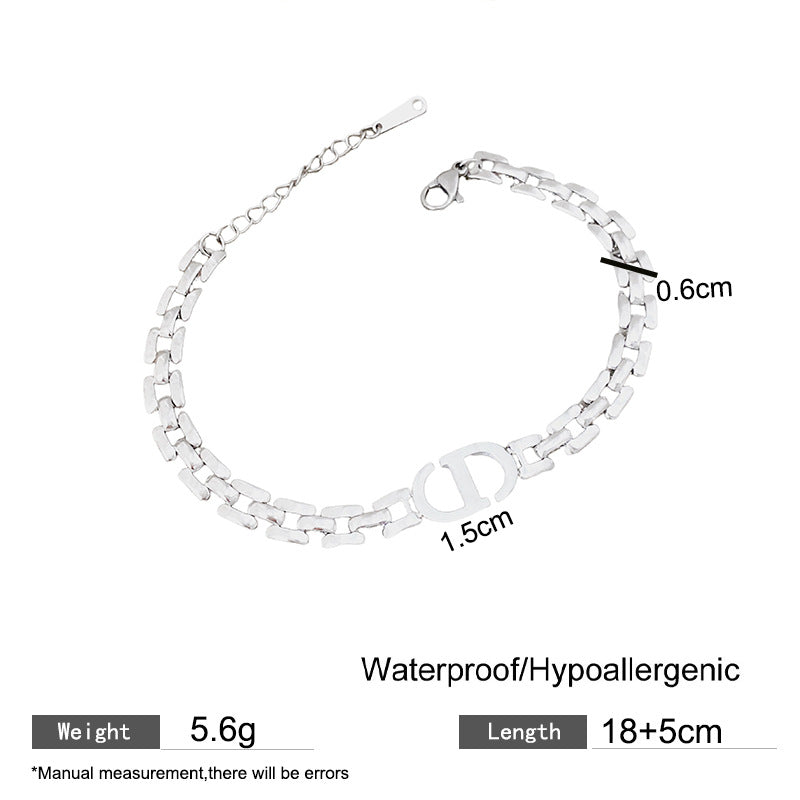 Heavy-Duty Letter Geometric Titanium Steel Plated Bracelet Unisex