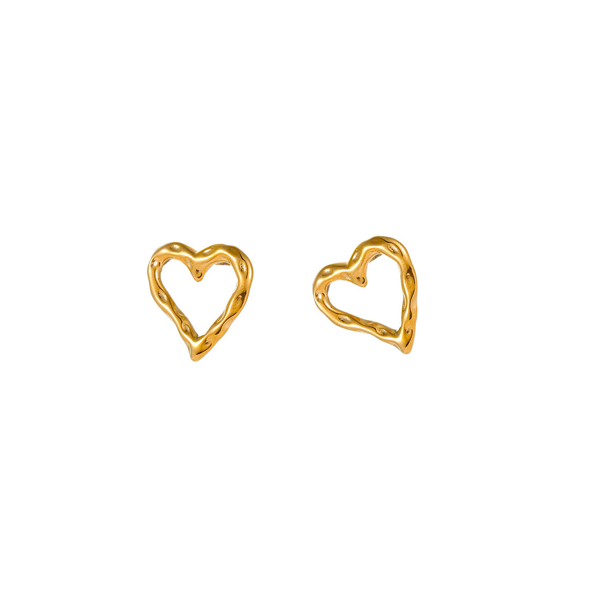 Pendientes de tuerca de corazón hueco de acero de titanio de moda minimalista con baño de oro de 18 quilates para mujer