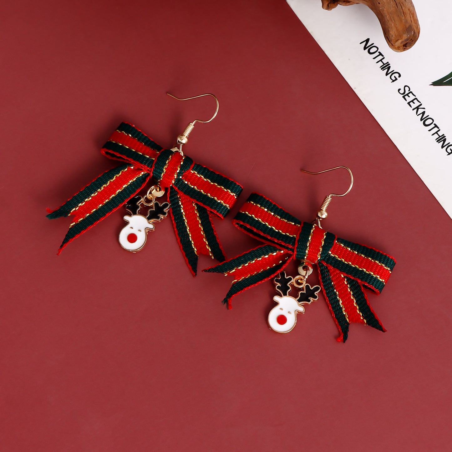 Geometric Christmas Earrings with Metallic Plated Finish for Holiday Festive Wear