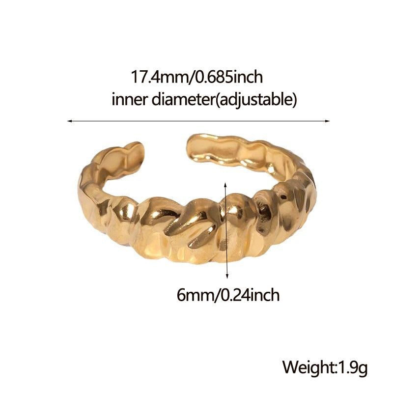 Minimalist Irregular Textured Titanium Steel Open Ring for Women with Gold Plating