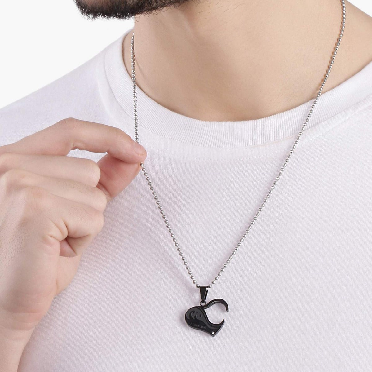 Minimalist Heart-Shaped Puzzle Pendant Necklace for Couples in Stainless Steel with Plated Titanium Steel Accent