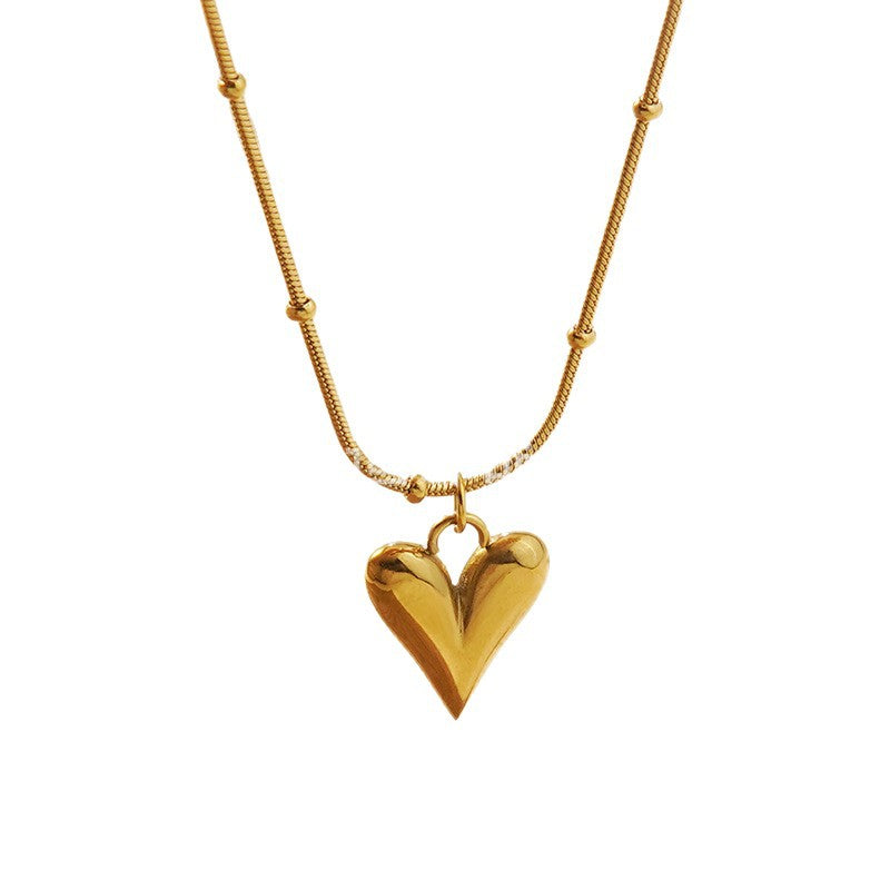 Sweet Heart Stainless Steel Plated Necklace and Earring Set with Cable Chain for Women
