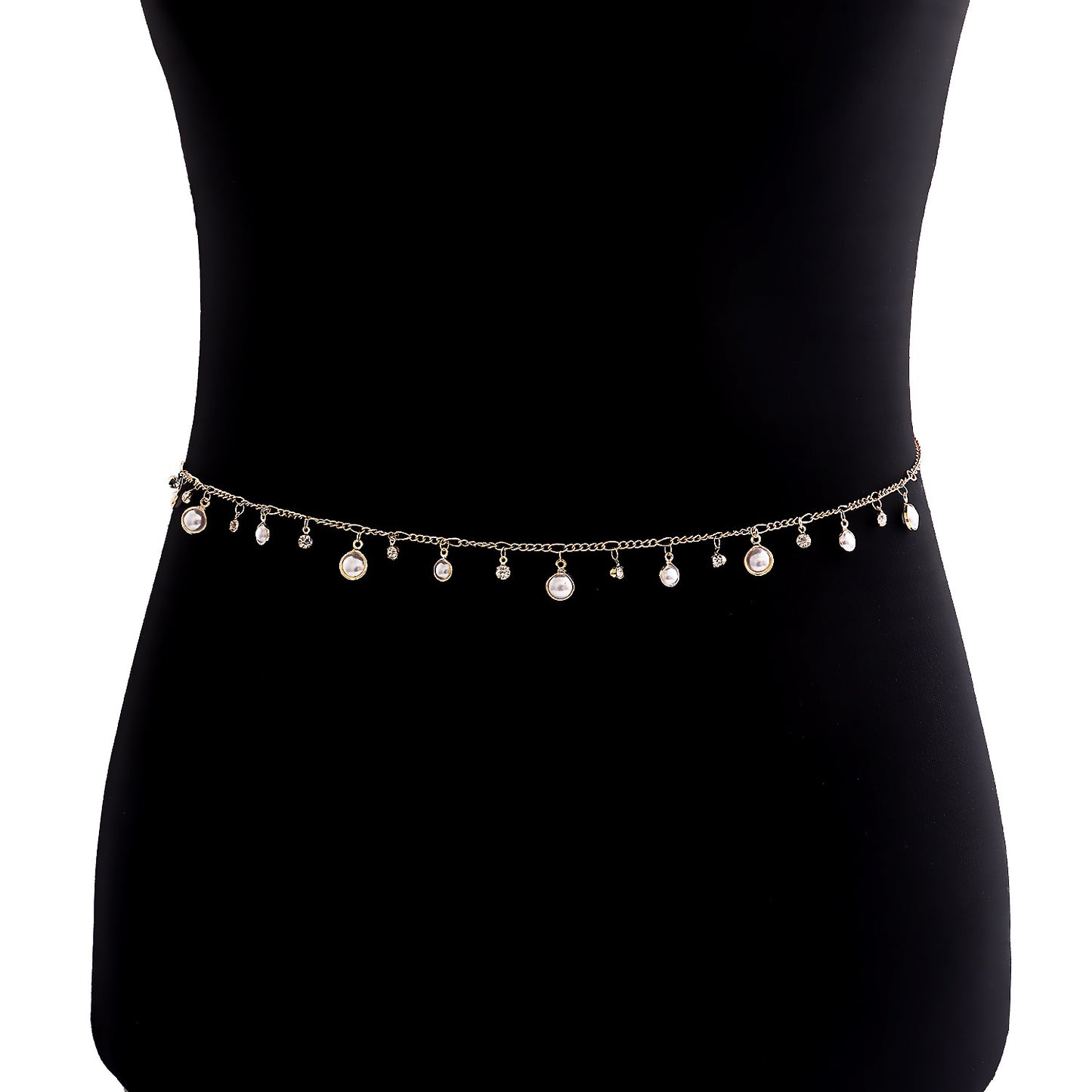 Punk Style Fringe Pearl-Look Zircon Pendant Waist Chain for Women in Metal