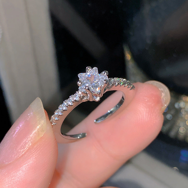 Sweet Elegant Heart Butterfly Brass Ring with Cubic Zirconia Handmade Adjustable