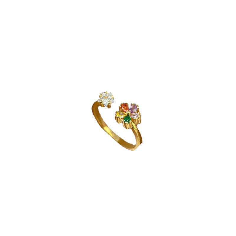 Anello aperto minimalista floreale placcato oro da donna con strass a forma di corona, ideale come regalo di compleanno