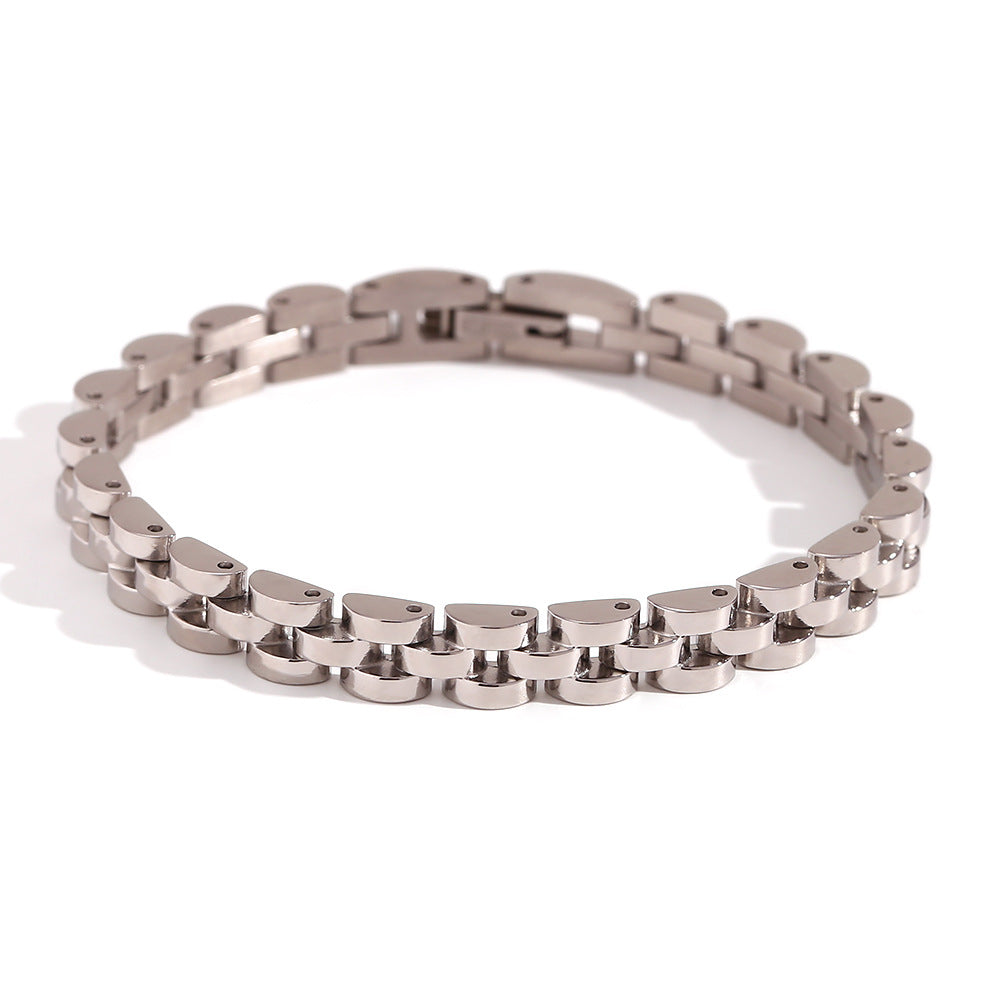 Minimalist Geometric Titanium Steel Bracelet Set with 18K Gold Plated Stainless Steel Chain for Women