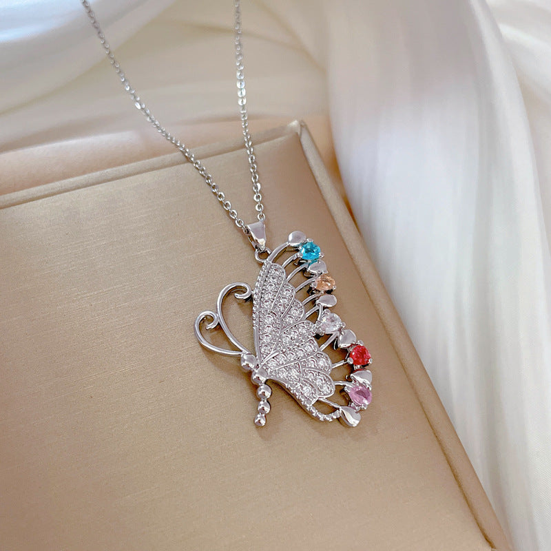 Luxury Butterfly-Shaped Rhinestone-Encrusted Titanium Steel Necklace for Women - Delicate Clavicle Chain for Wedding, Party, and Formal Occasions