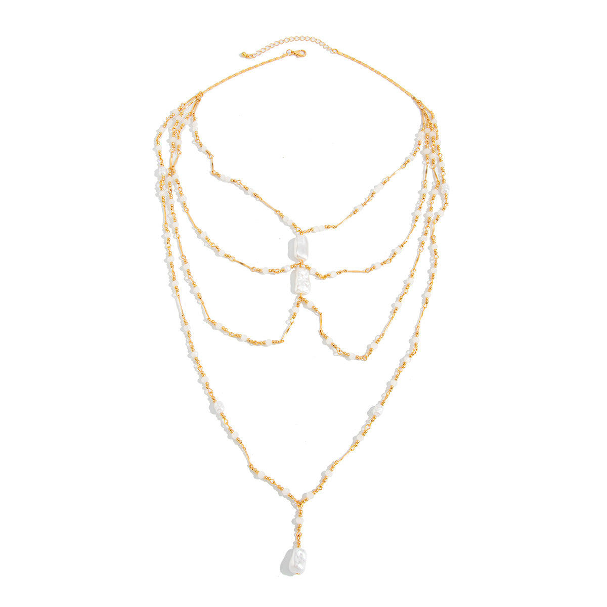 Sweet Geometric Multi-layer Faux Pearl Crystal Beaded Necklace for Women