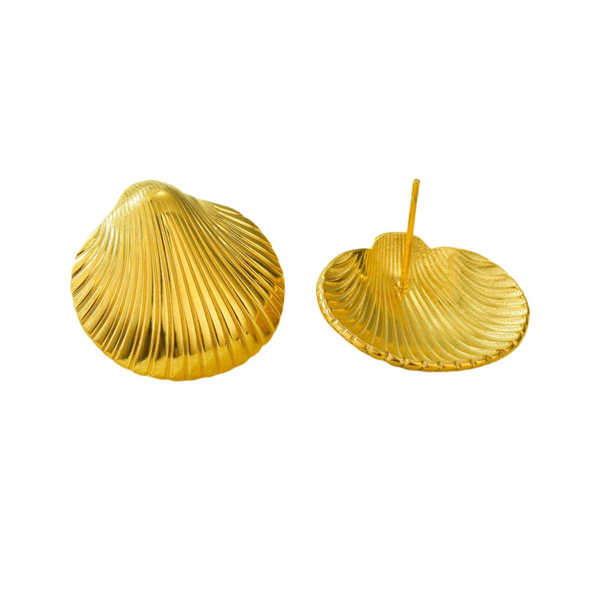 Pendientes de acero de titanio con forma de vieira, chapados en oro de 18 quilates, inspirados en el océano y de moda para mujer