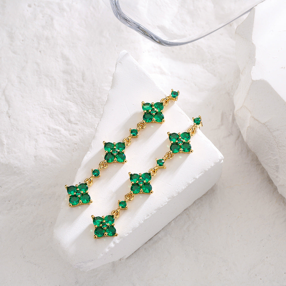 Geometric Dangle Stud Earrings for Women with Copper Base Plated in 18K Gold and Zircon Inlay
