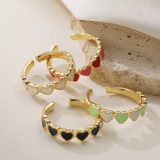 Minimalist 18K Gold Plated Brass Drip Oil Heart Geometric Open Ring for Women