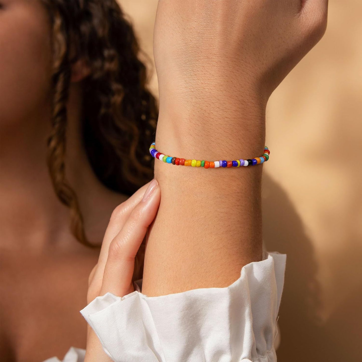 Bohemian Colorful Seed Bead Stainless Steel Letter Chain Bracelet Set