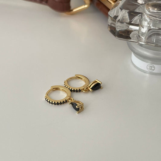 Orecchini a cerchio da donna placcati in argento sterling 925, minimalisti, dolci, geometrici, con zirconi cubici neri