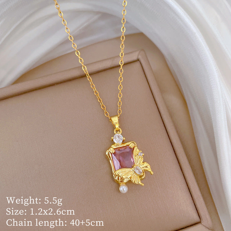Collana Geometrica con Cielo Stellato da Donna con Strass Micro-Incastonati in Acciaio al Titanio, Stile Dolce, Fresco e Minimalista