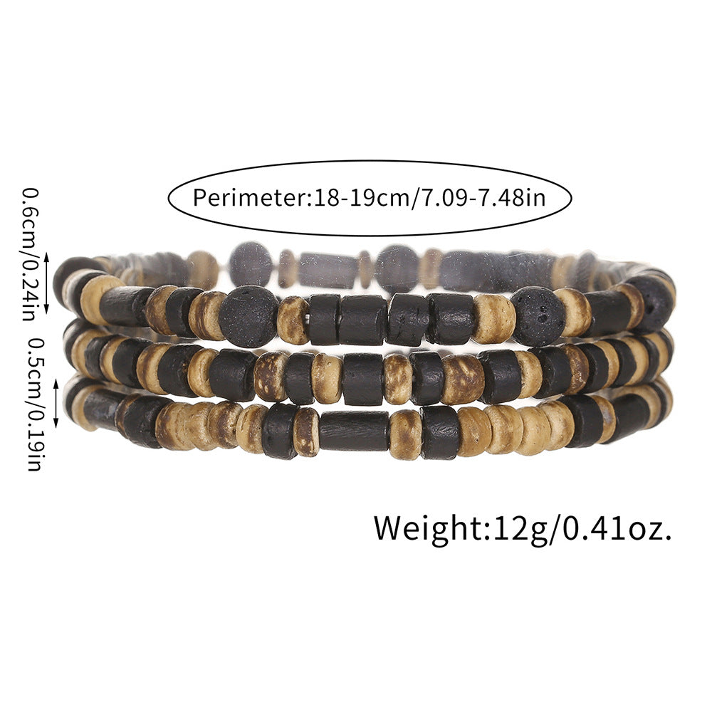 Vintage Bohemian Round Wood Beaded Stretch Bracelet
