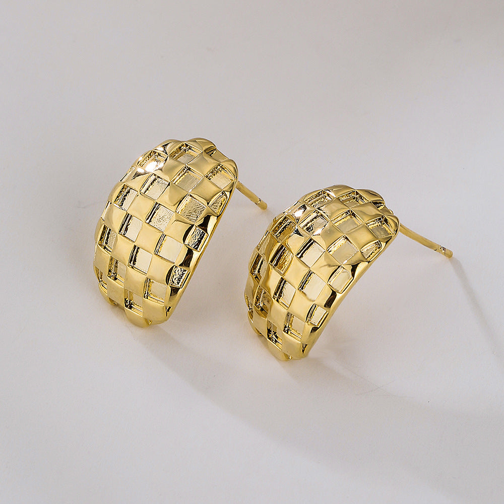 Geometric Women's Earrings in Copper with Real Gold Plating, Fashionable and Unique Design