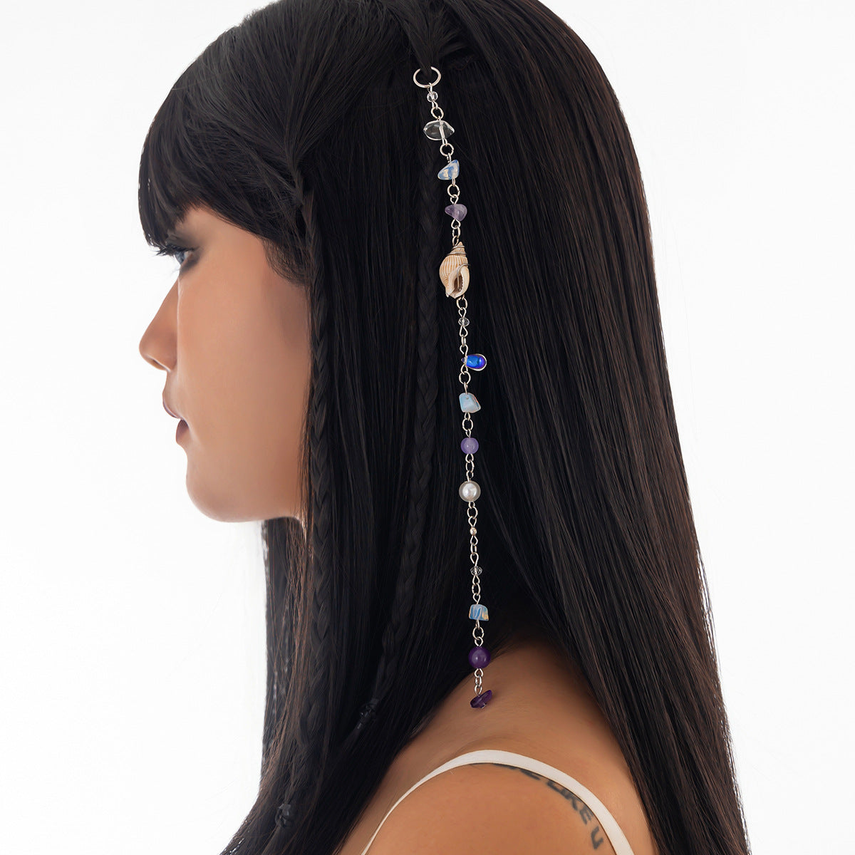 Sweet Plated Acrylic Hair Clip with Tassel and Irregular Conch Shell Design for Women