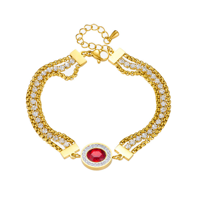Vintage-Style Butterfly-Shaped Stainless Steel Bracelet with Rhinestone Inlay and Multi-Layer Chain Design for Women