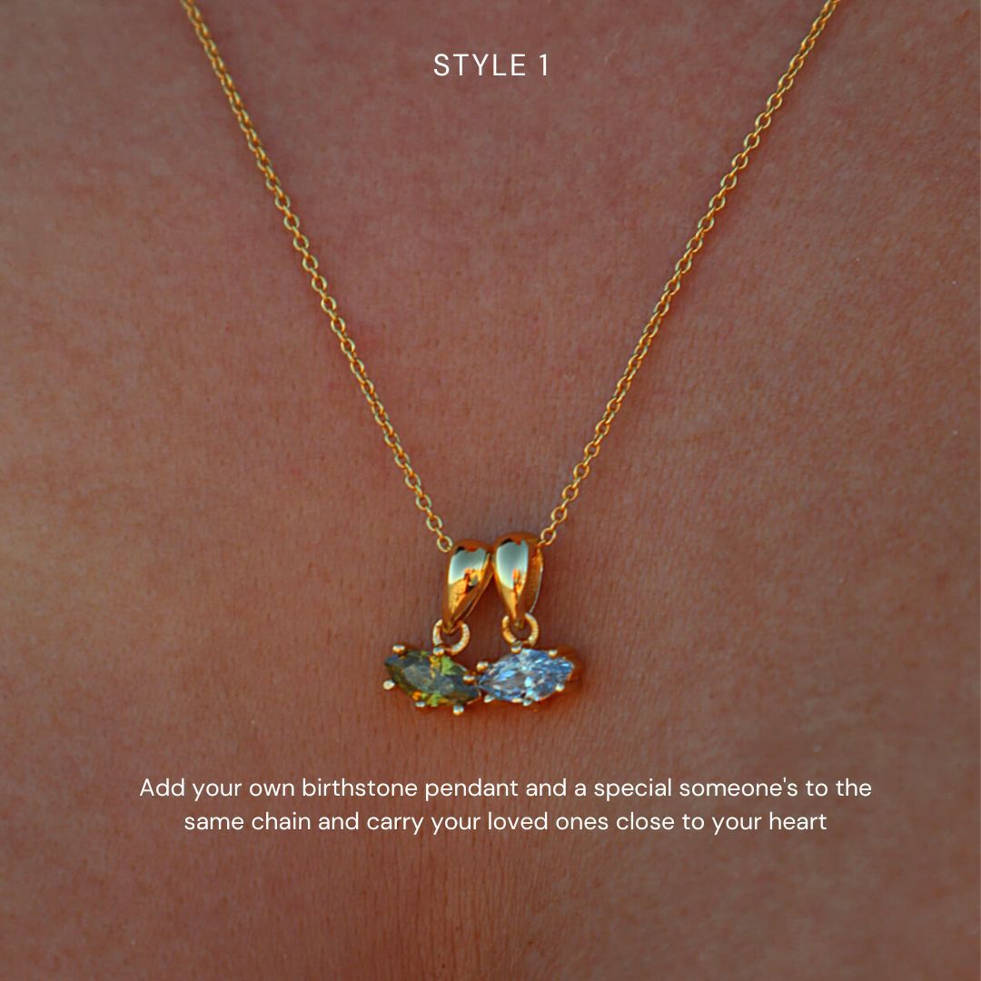 Elegant Geometric Marquee Cut Birthstone Pendant Necklace Brass Plated Titanium Steel