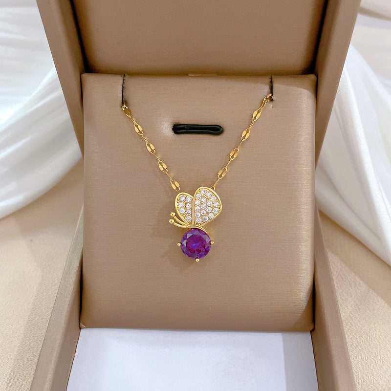 Collar con colgante de luna geométrica para mujer en acero de titanio con acabado chapado, elegante cadena de clavícula para bodas y fiestas