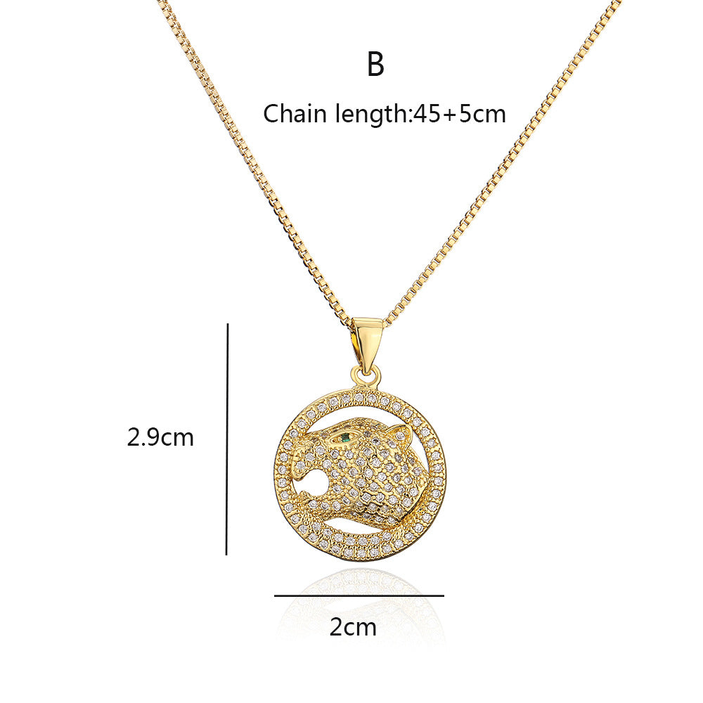 Minimalist Leopard Pendant Necklace in Copper with 18K Gold Plating and Micro-Pave Zirconia for Women