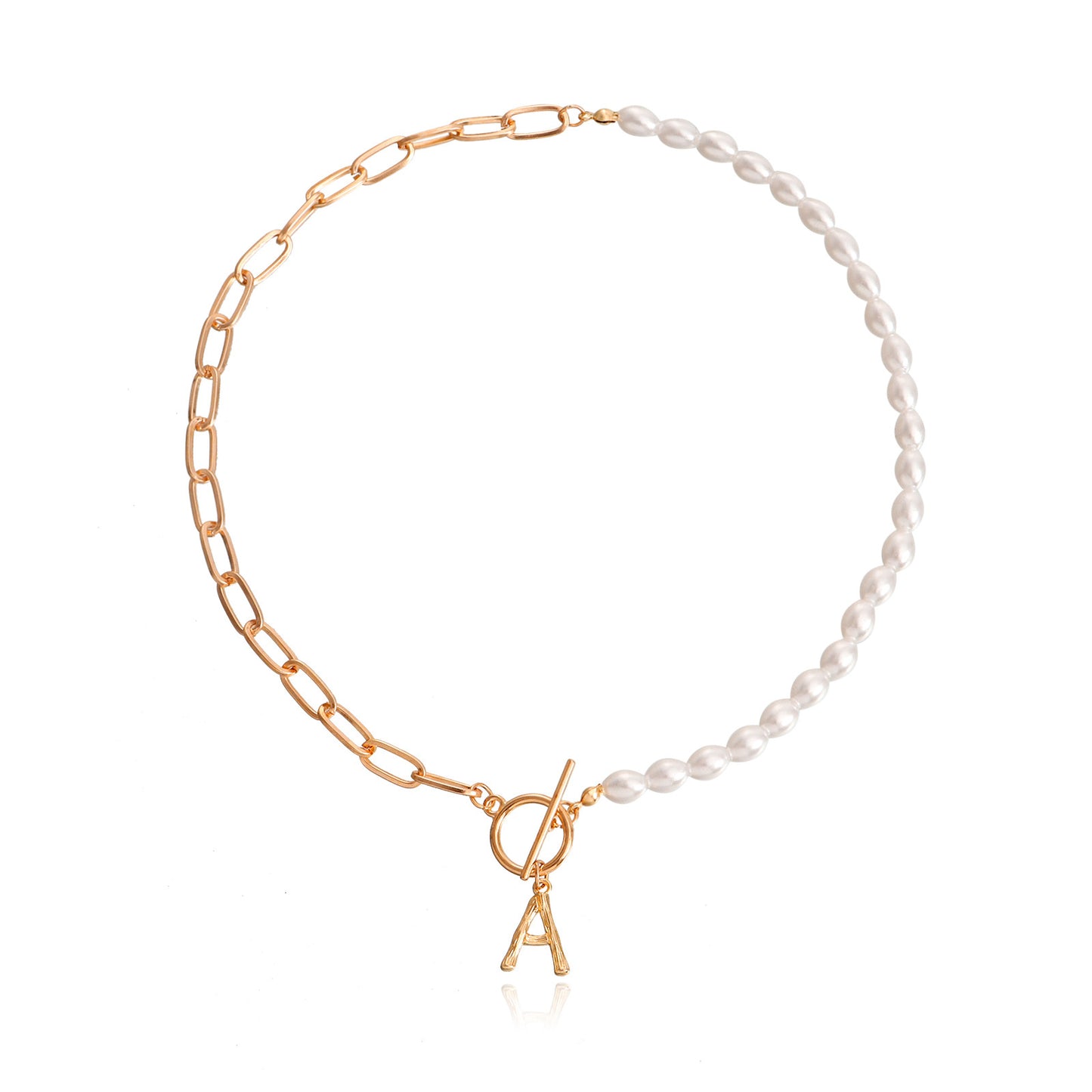 Minimalist Geometric Alloy Pendant Necklace with Simulated Pearl Accent and Letter A Design for Women