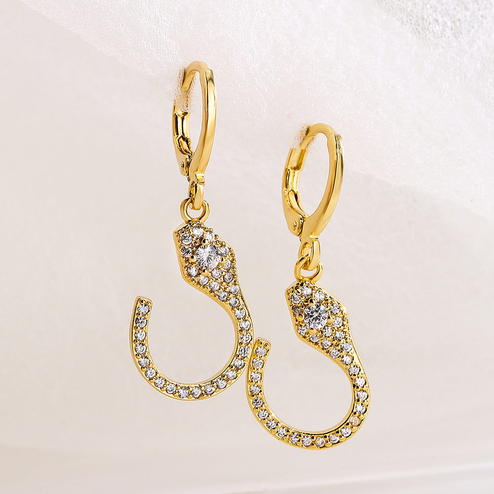 Geometric Snake Pendant Earrings for Women in Copper with 18K Gold Plating and Zircon