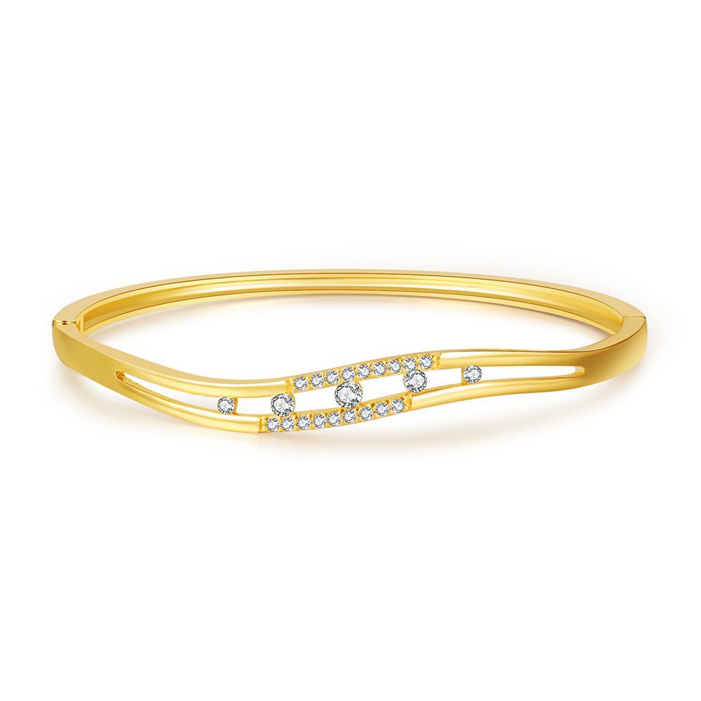 Minimalist Elegant Geometric Leaf Branch Brass Cuff Bracelet with Cubic Zirconia Inlay for Women and Men