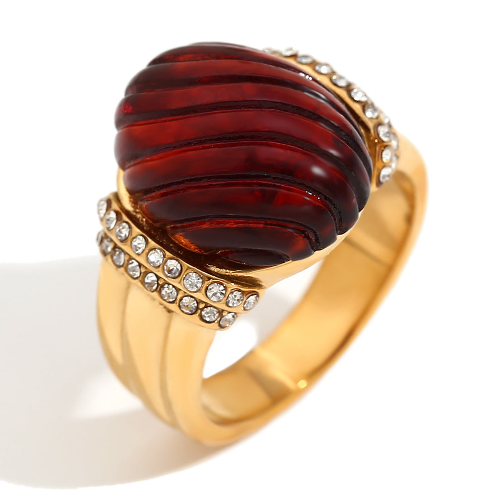 Vintage Elegant 18K Gold Plated Stainless Steel Oval Geometric Rhinestone Ring