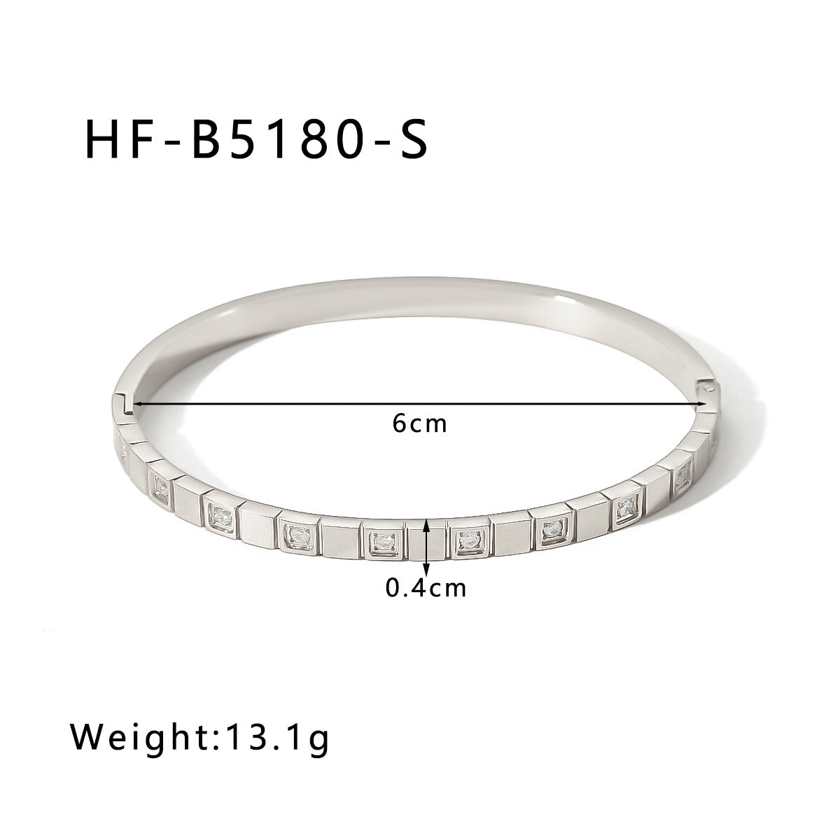 Minimalist Geometric Heart Square Diamond-Shaped Stainless Steel Plated White Gold Rhinestone Bracelet