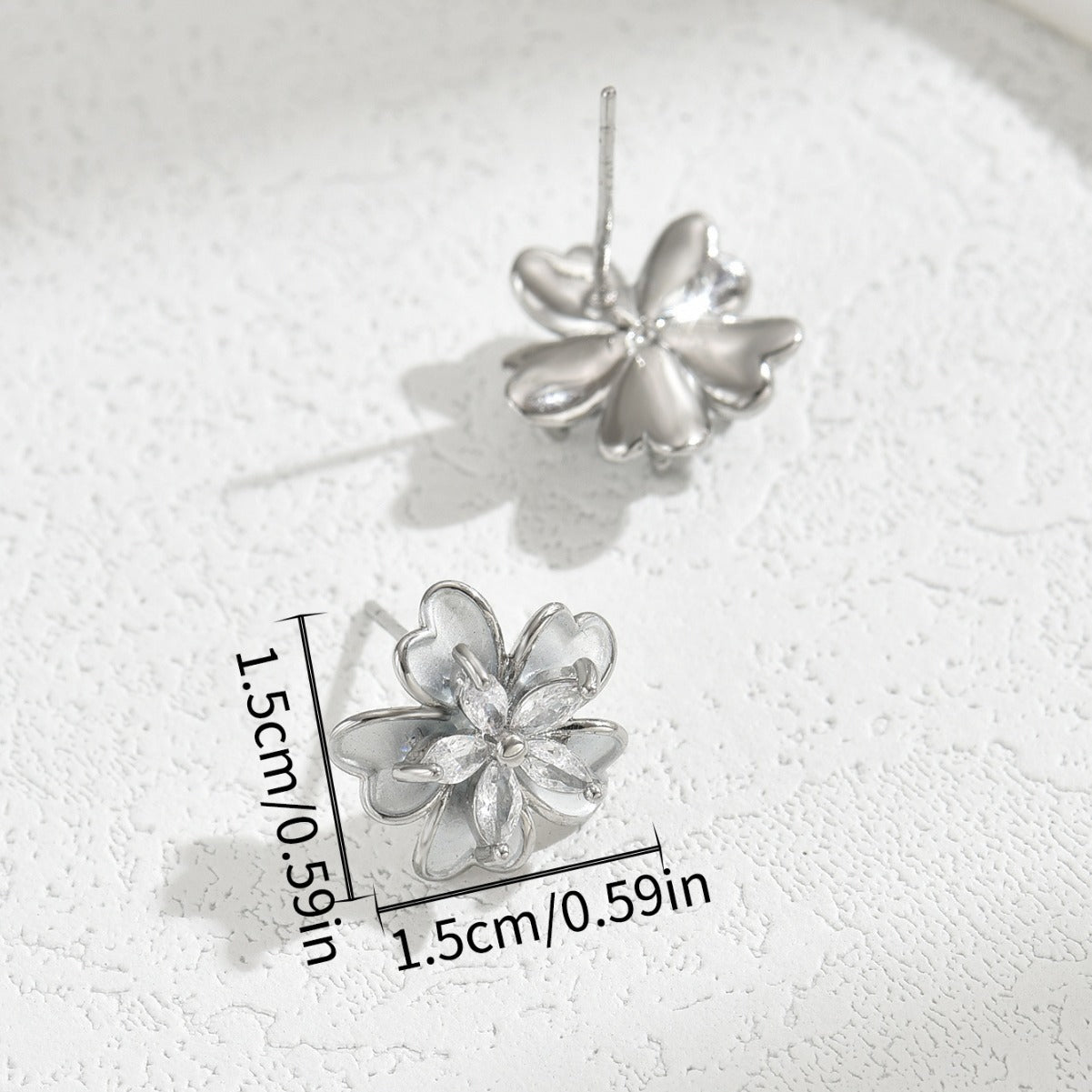 Orecchini a perno con strass floreali dolci e minimalisti da donna, con base in rame e perni in acciaio inossidabile