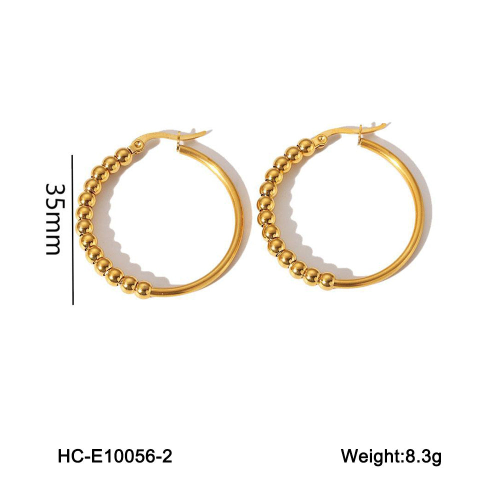 Minimalist Geometric Hollow Beaded Titanium Steel Earrings for Women Hypoallergenic Plated Fashion Studs