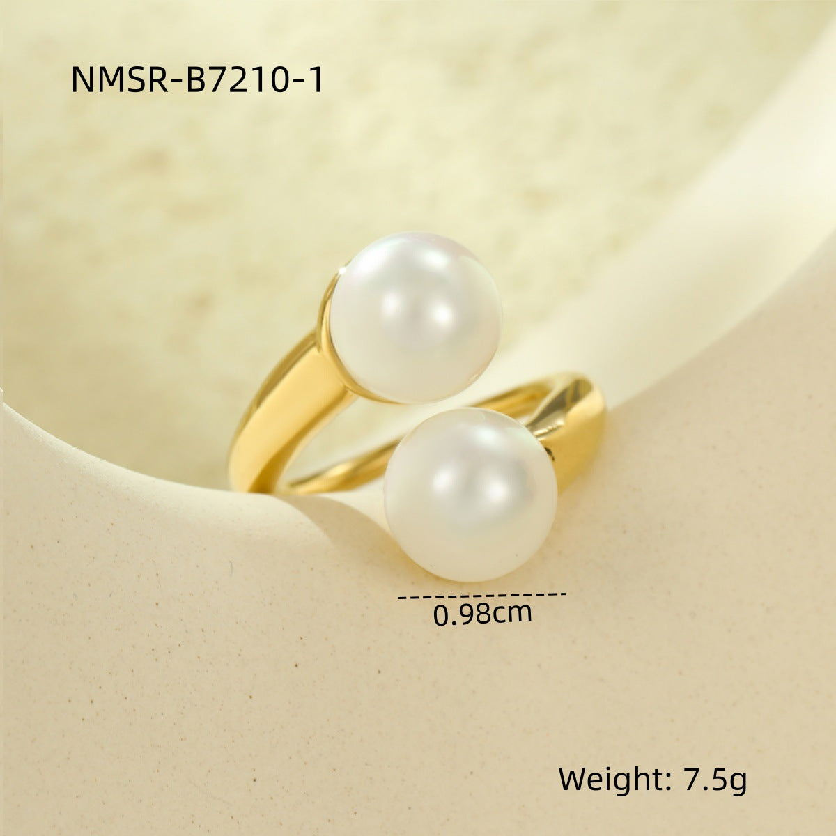 Anello Aperto Minimalista Geometrico in Acciaio al Titanio con Intarsio di Perle da Donna