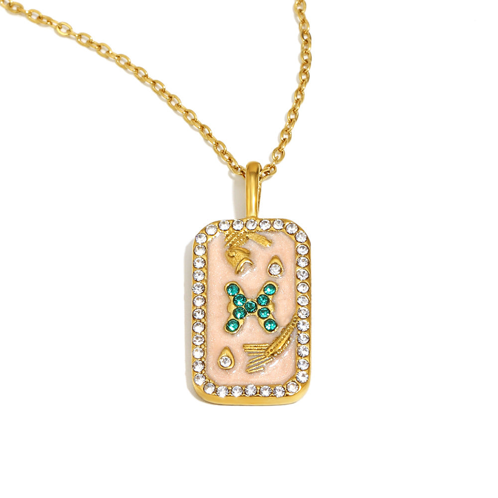 Collana con Pendente Minimalista Costellazione Zodiacale da Donna in Acciaio Inossidabile con Placcatura in Oro 18K e Intarsi in Smalto Dettagli in Strass Completi